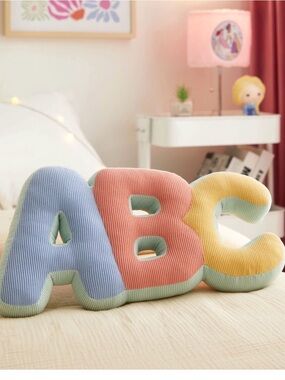 BNWT Plush ABC Letter Pillows - Blue, Coral, Yellow